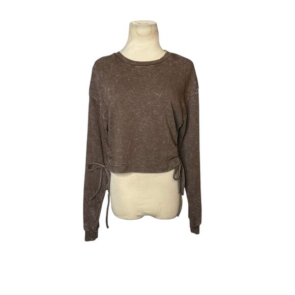 FOREVER 21 brown long sleeves side ties cropped sweatshirt size Medium - Picture 10 of 16